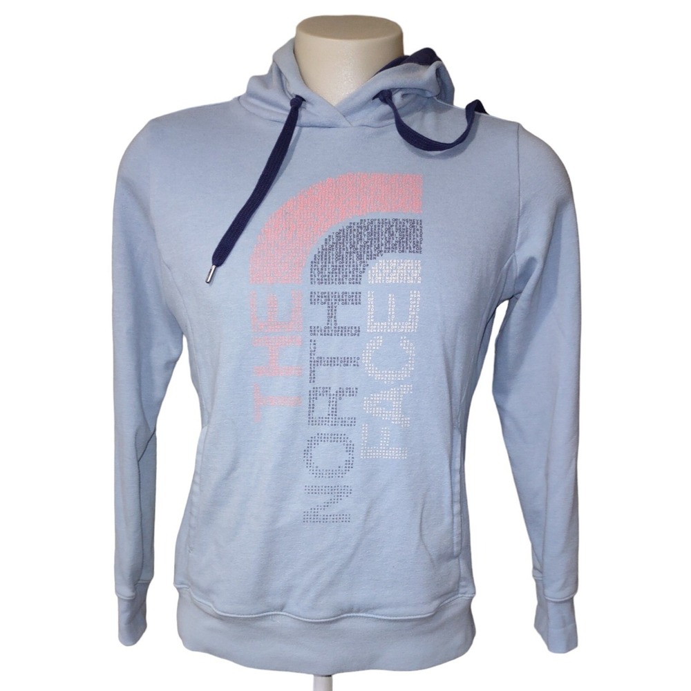 The North Face Hoodie Women's Medium Sweatshirt Drawstring Pocket Graphic Blue #